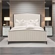 Paris Chic Eastern King Channel Tufted Velvet Bed - Ivory/Espresso