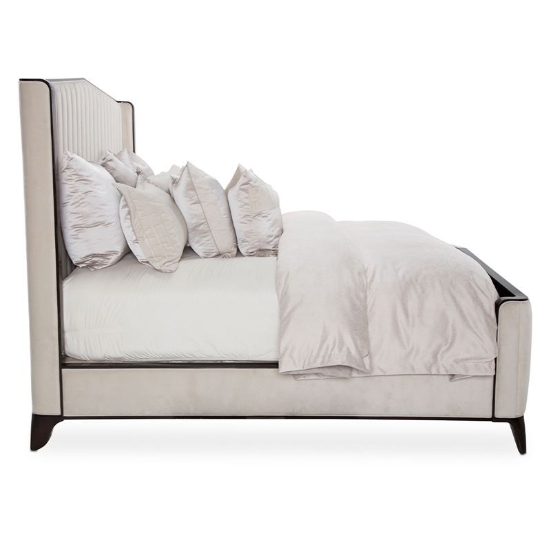 Paris Chic Queen Channel Tufted Velvet Bed - Ivory/Espresso