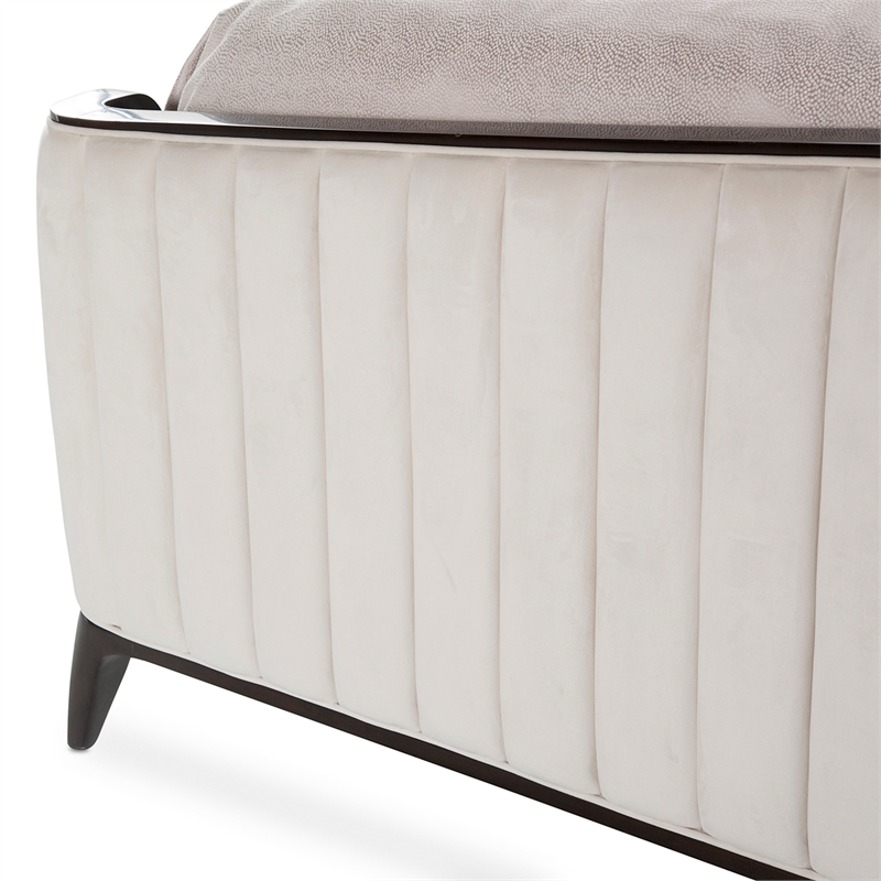 Paris Chic Queen Channel Tufted Velvet Bed - Ivory/Espresso