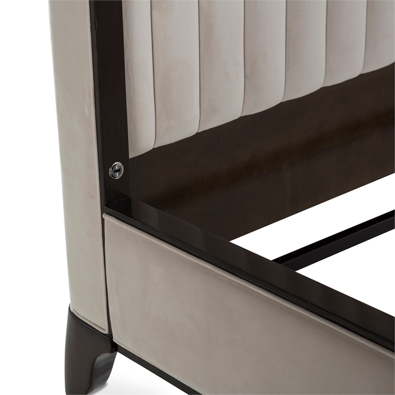 Paris Chic Queen Channel Tufted Velvet Bed - Ivory/Espresso