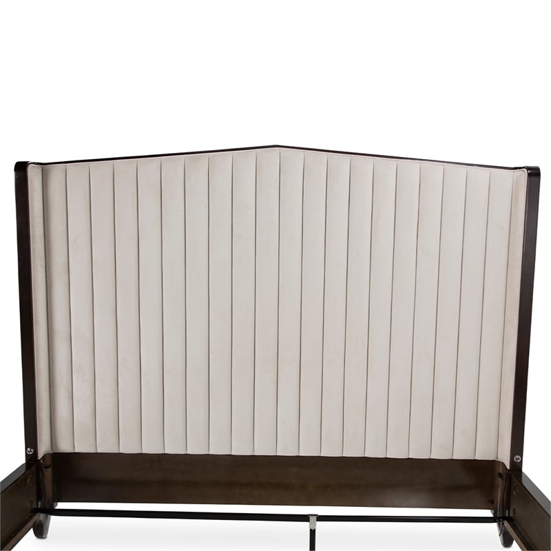 Paris Chic Queen Channel Tufted Velvet Bed - Ivory/Espresso