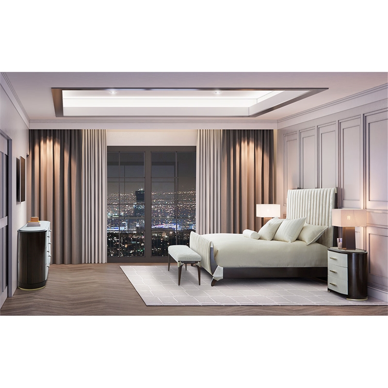 Paris Chic Cal. King Tufted Sleigh Bed - Doeskin/Espresso