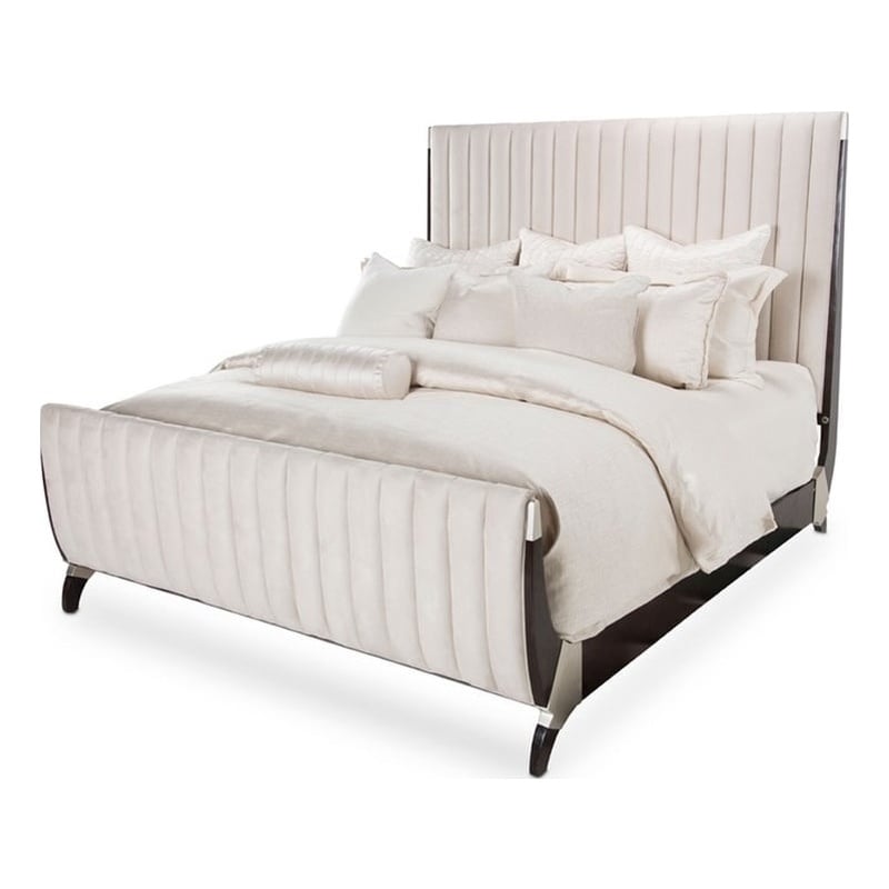 Paris Chic Cal. King Tufted Sleigh Bed - Doeskin/Espresso