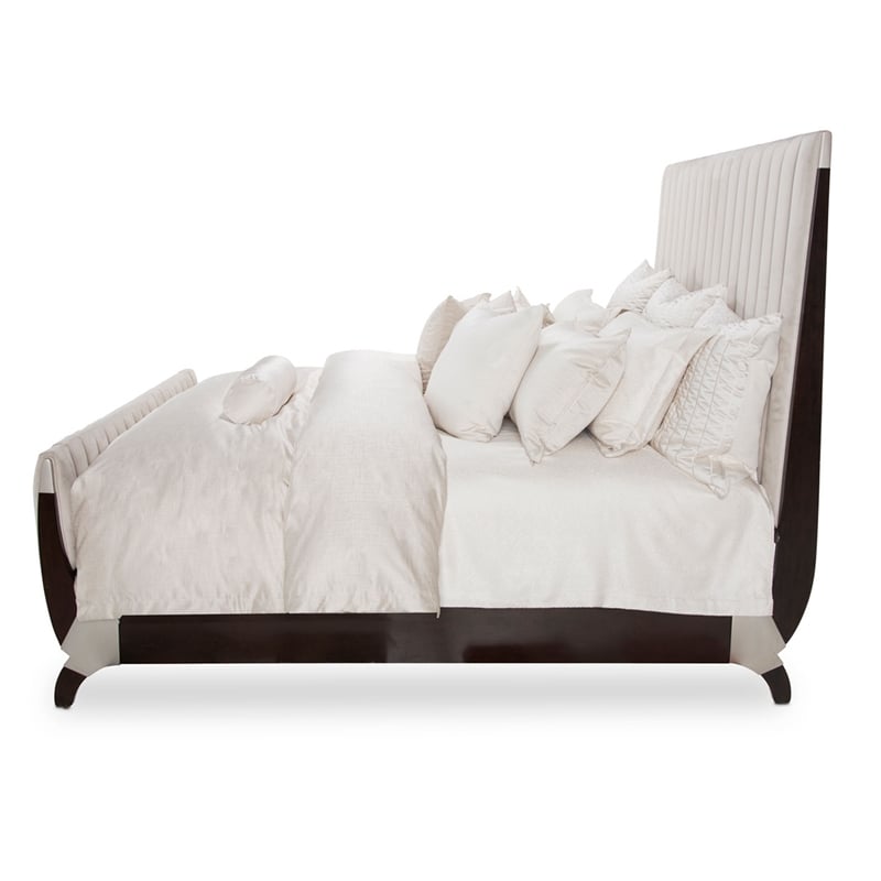 Paris Chic Eastern King Tufted Sleigh Bed - Doeskin/Espresso