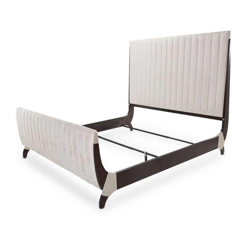 Paris Chic Eastern King Tufted Sleigh Bed - Doeskin/Espresso