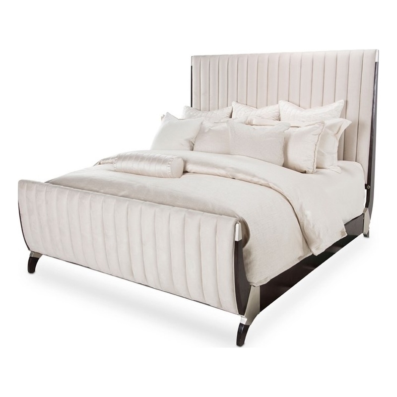 Paris Chic Eastern King Tufted Sleigh Bed - Doeskin/Espresso