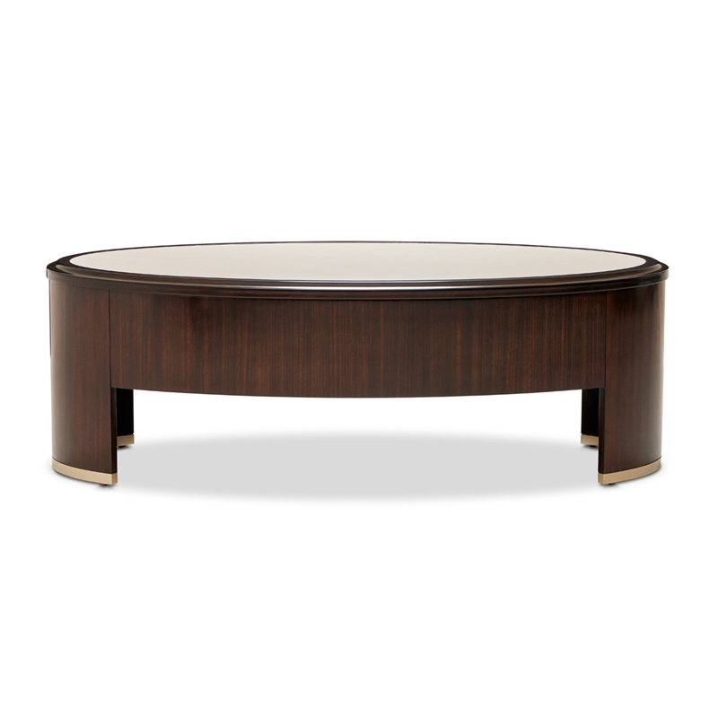 Michael Amini Paris Chic Marble & Wood Oval Cocktail Table in Espresso
