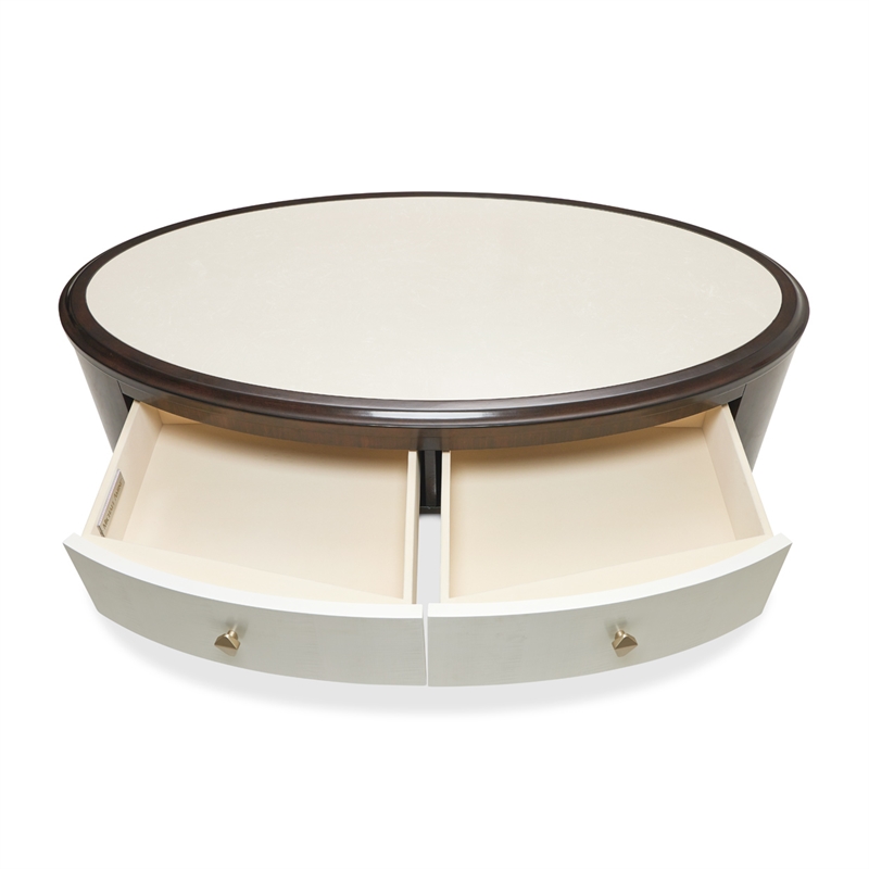 Michael Amini Paris Chic Marble & Wood Oval Cocktail Table in Espresso