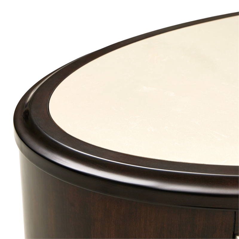 Michael Amini Paris Chic Marble & Wood Oval Cocktail Table in Espresso