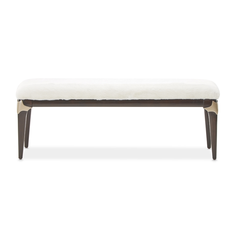 Michael Amini Paris Chic Faux-Fur Accent Bench - Cream/Espresso
