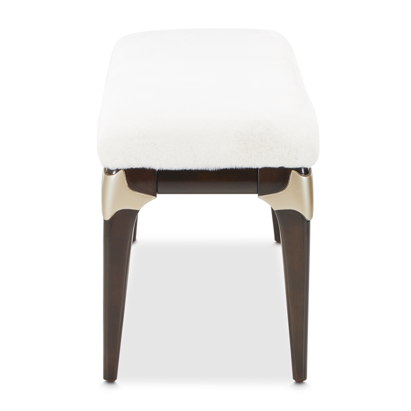 Michael Amini Paris Chic Faux-Fur Accent Bench - Cream/Espresso