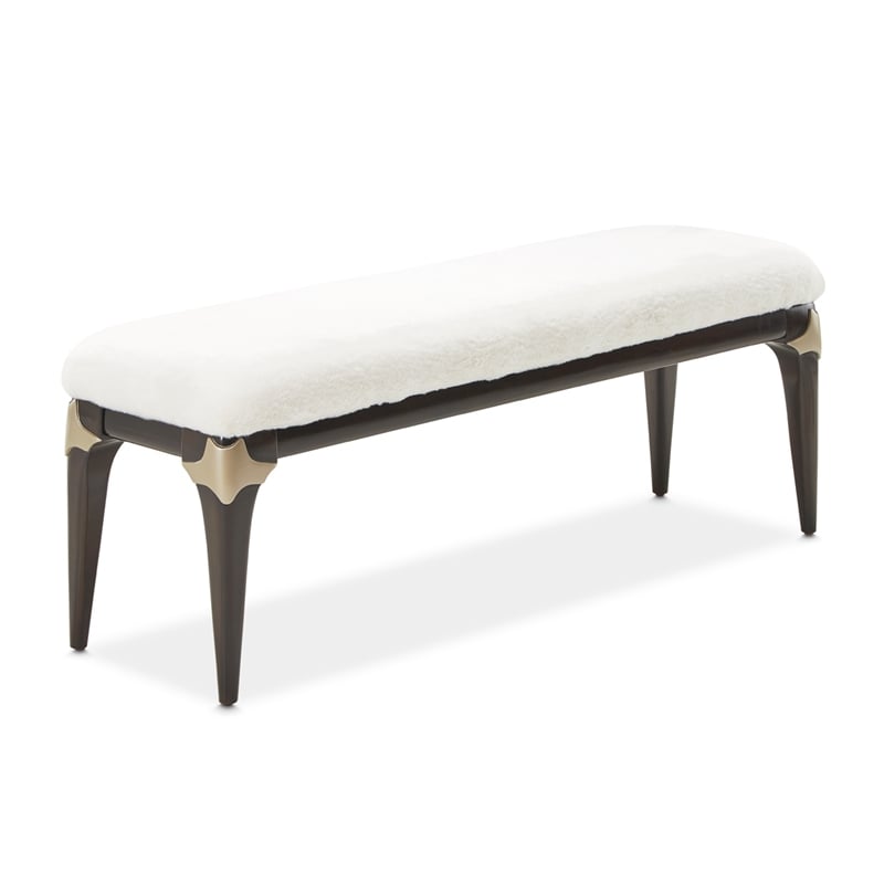 Michael Amini Paris Chic Faux-Fur Accent Bench - Cream/Espresso