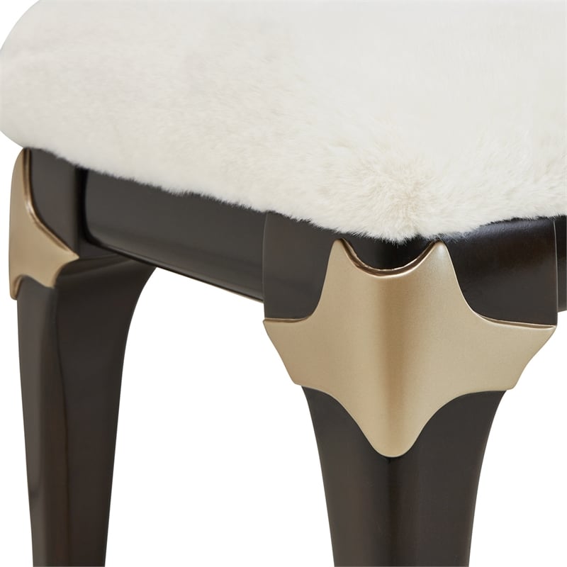 Michael Amini Paris Chic Faux-Fur Accent Bench - Cream/Espresso