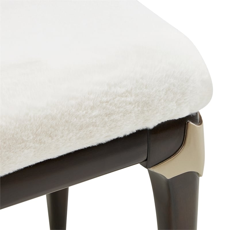 Michael Amini Paris Chic Faux-Fur Accent Bench - Cream/Espresso