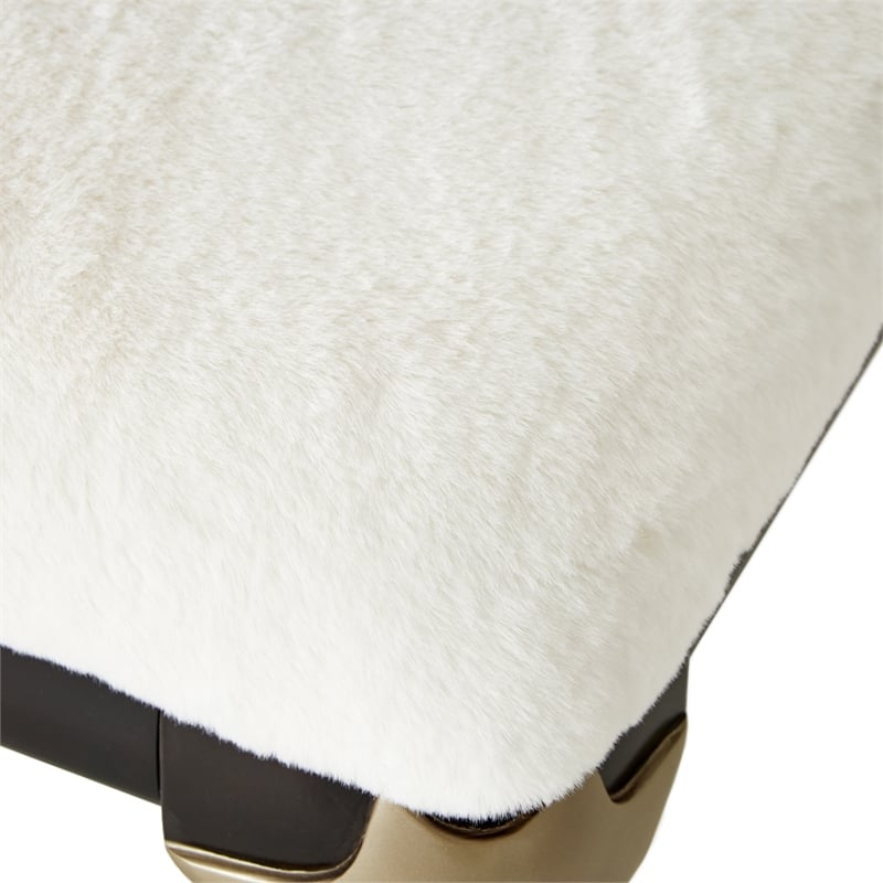 Michael Amini Paris Chic Faux-Fur Accent Bench - Cream/Espresso