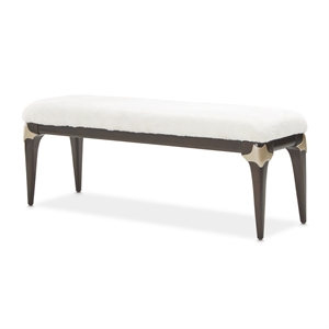 Michael Amini Paris Chic Faux-Fur Accent Bench - Cream/Espresso
