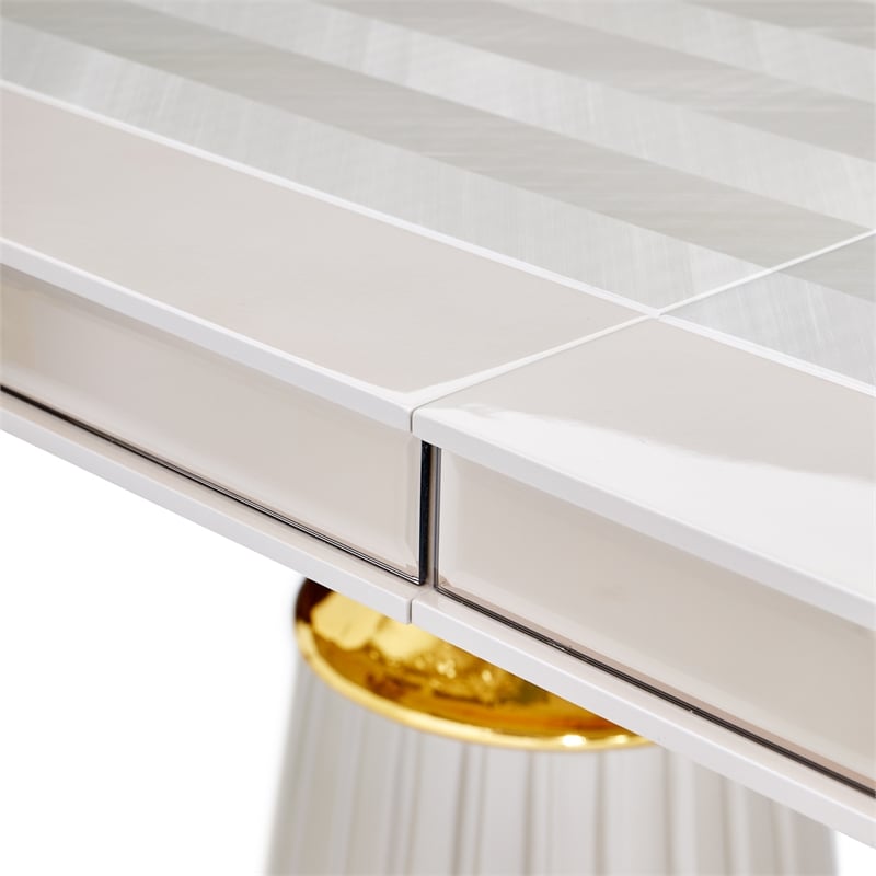 Carmela Double Pedestal Dining Table - Shimmering Ivory