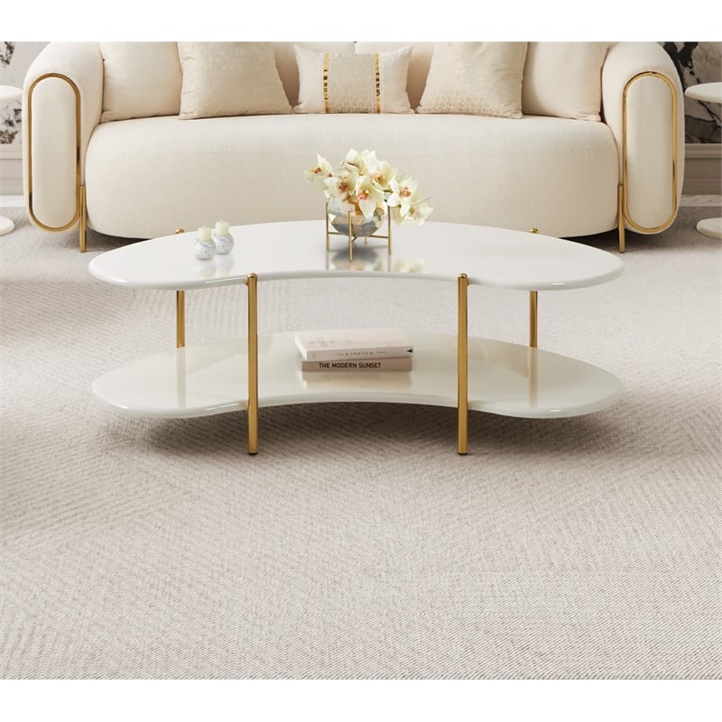 Sassani Cocktail Table - Pearl White/Gold