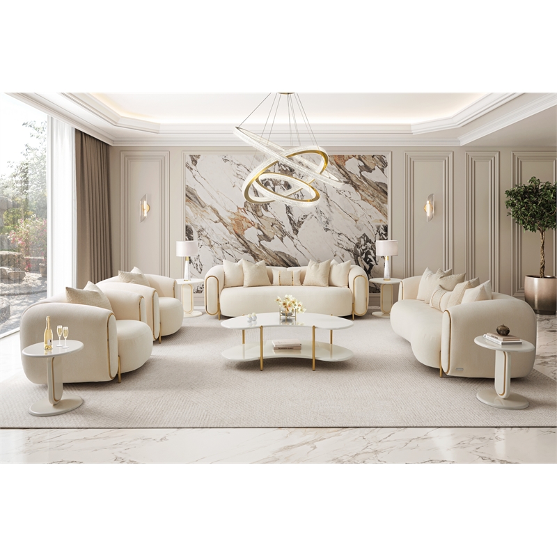 Sassani End Table - Pearl White/Gold