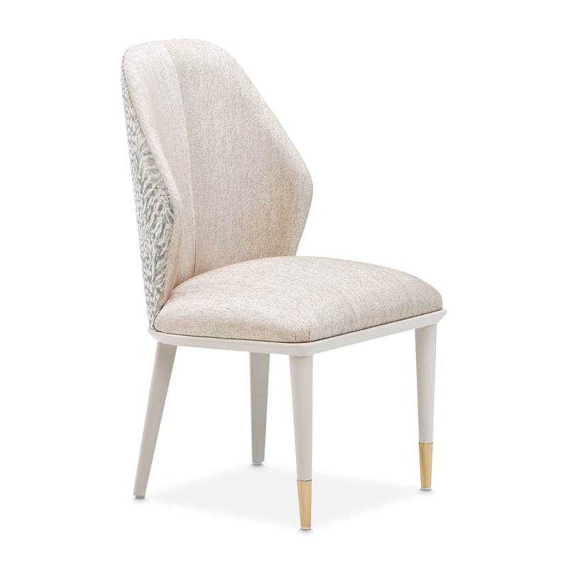 Lisbon Set of 2 Chenille Dining Side Chairs - Opal/Silken Matte Cream