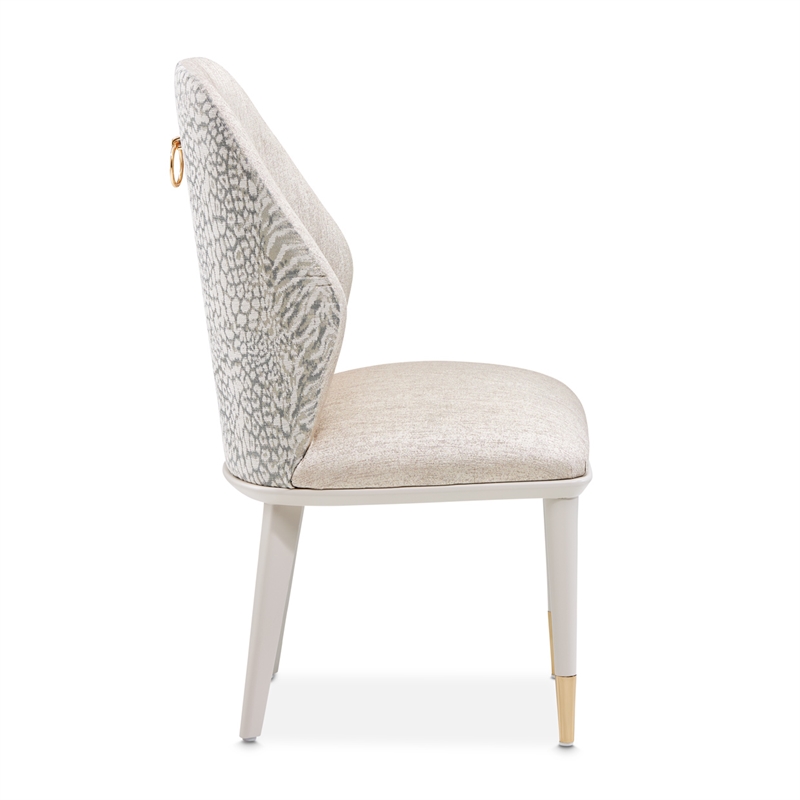 Lisbon Set of 2 Chenille Dining Side Chairs - Opal/Silken Matte Cream