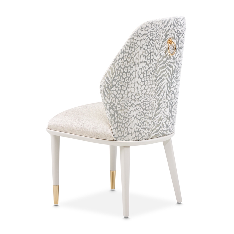 Lisbon Set of 2 Chenille Dining Side Chairs - Opal/Silken Matte Cream