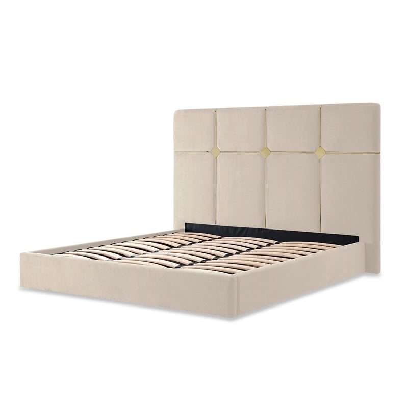 Zennia Queen Velvet Lift Up Storage Bed - Ivory