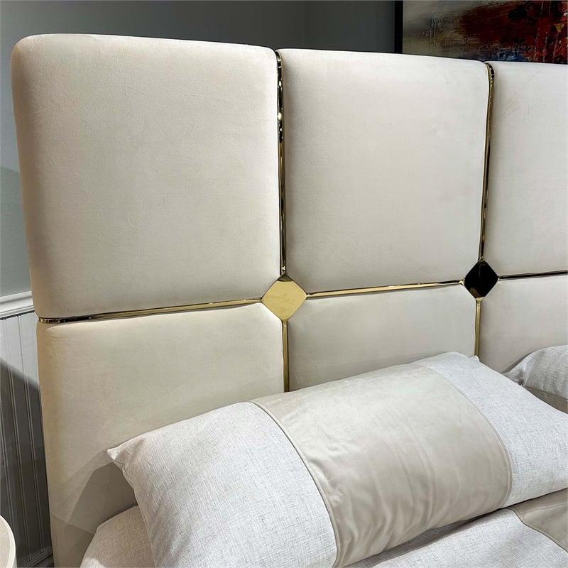 Zennia Queen Velvet Lift Up Storage Bed - Ivory