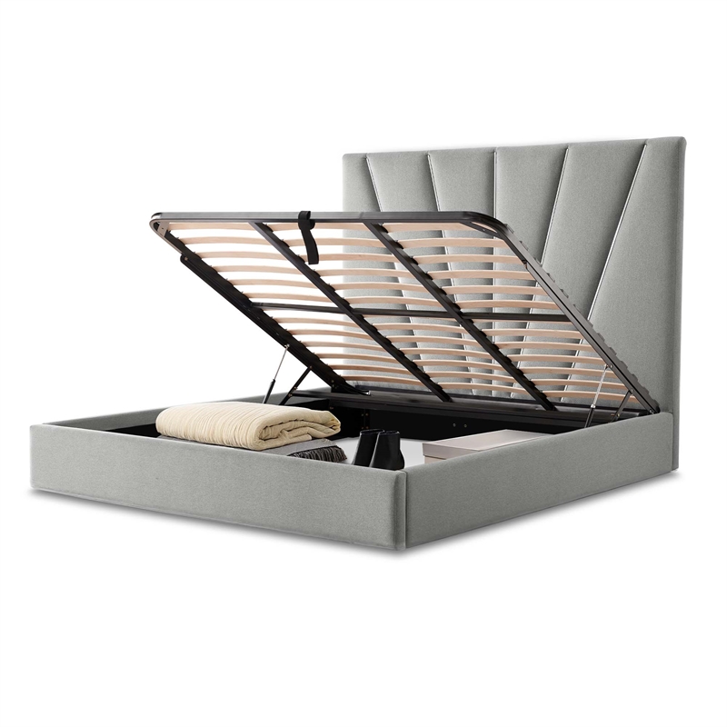 Rose King Velvet Lift Up Storage Bed - Gray