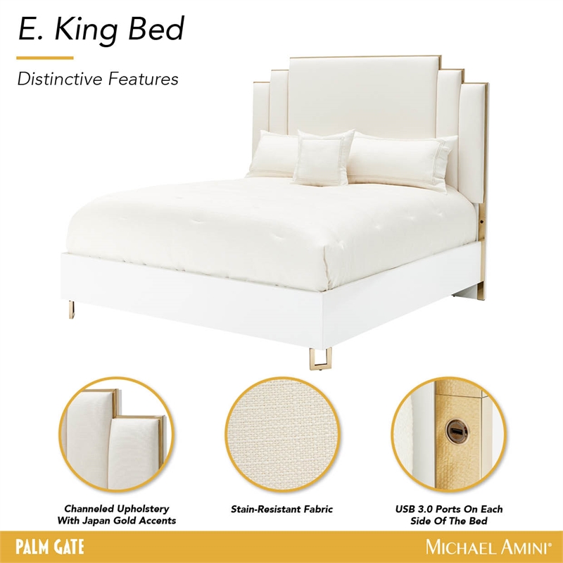 Palm Gate Eastern King Panel Bed - Cream/Cloud White