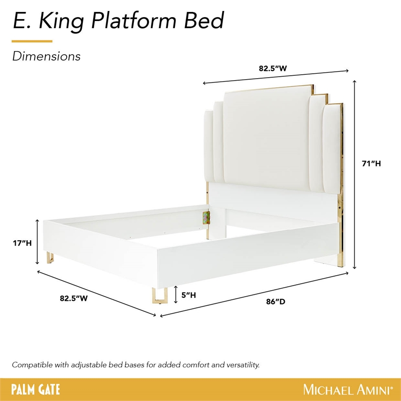 Palm Gate Eastern King Panel Bed - Cream/Cloud White