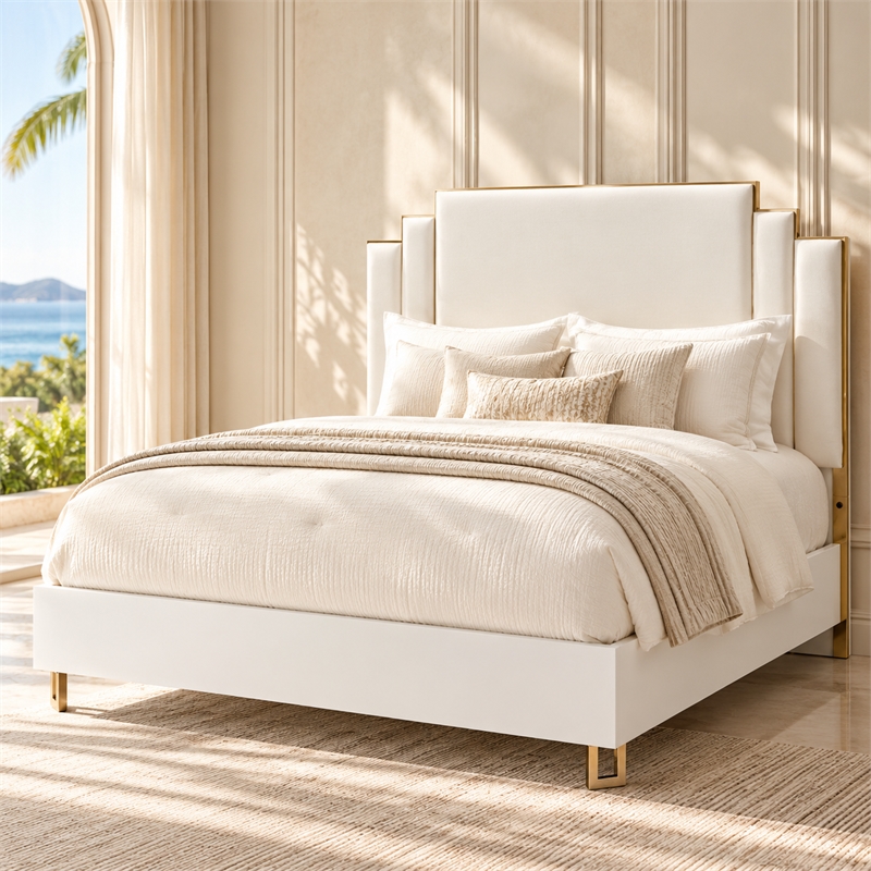 Palm Gate Queen Upholstered Bed - Cloud White