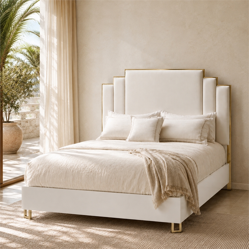 Palm Gate Queen Upholstered Bed - Cloud White