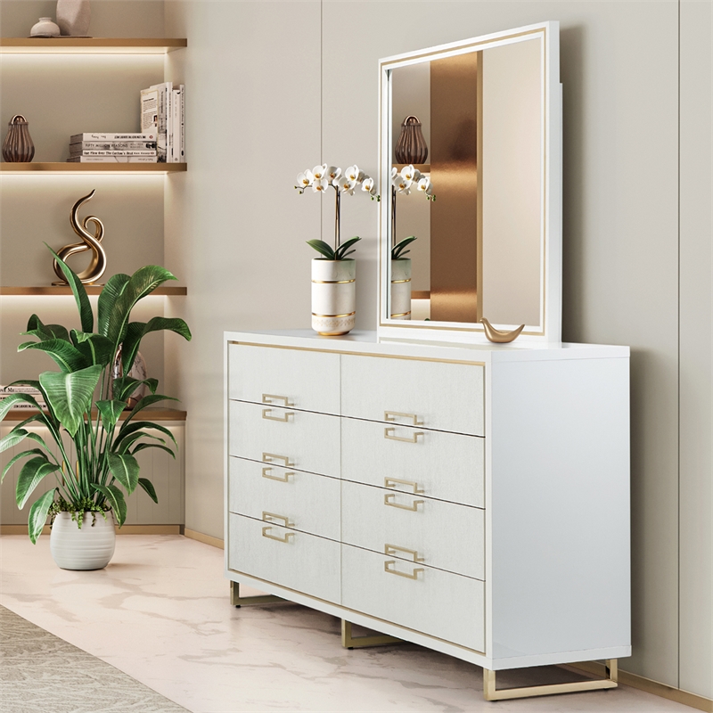 Palm Gate Dresser with Mirror - Cloud White