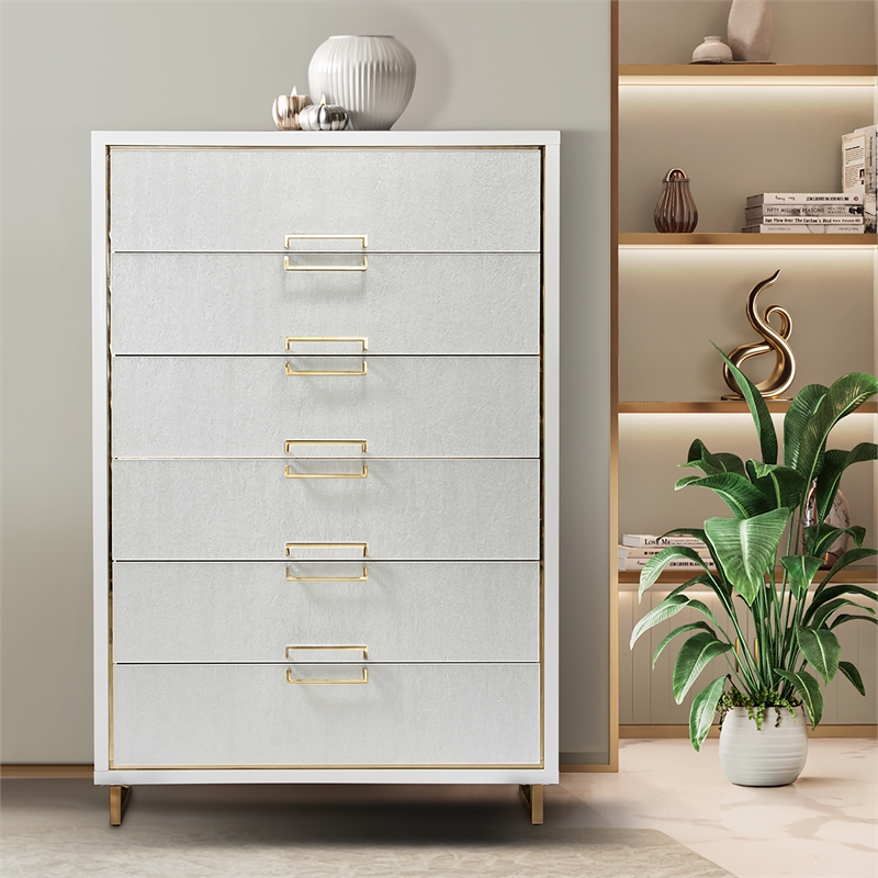 Palm Gate 6-Drawer Chest - Cloud White