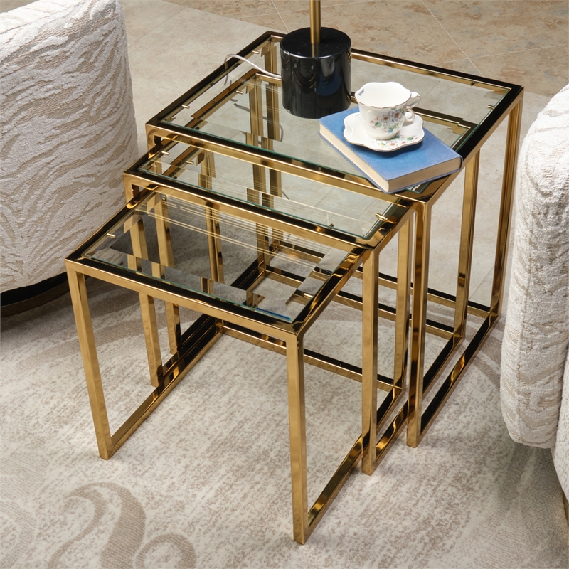 Savannah Breeze Set of 3 Nesting Tables - Bright Gold