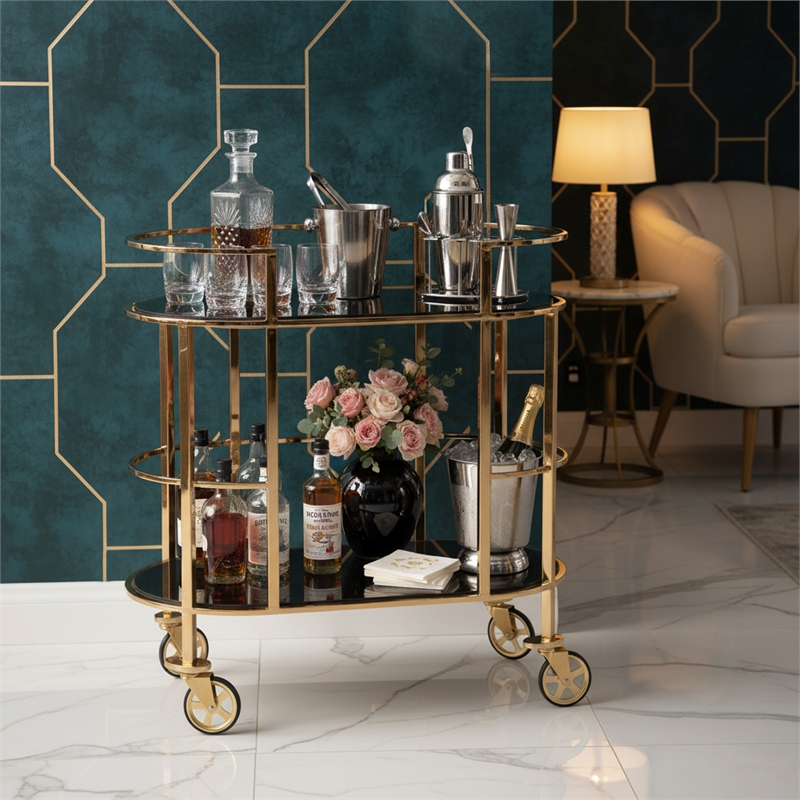 Savannah Breeze Bar Cart - Bright Gold