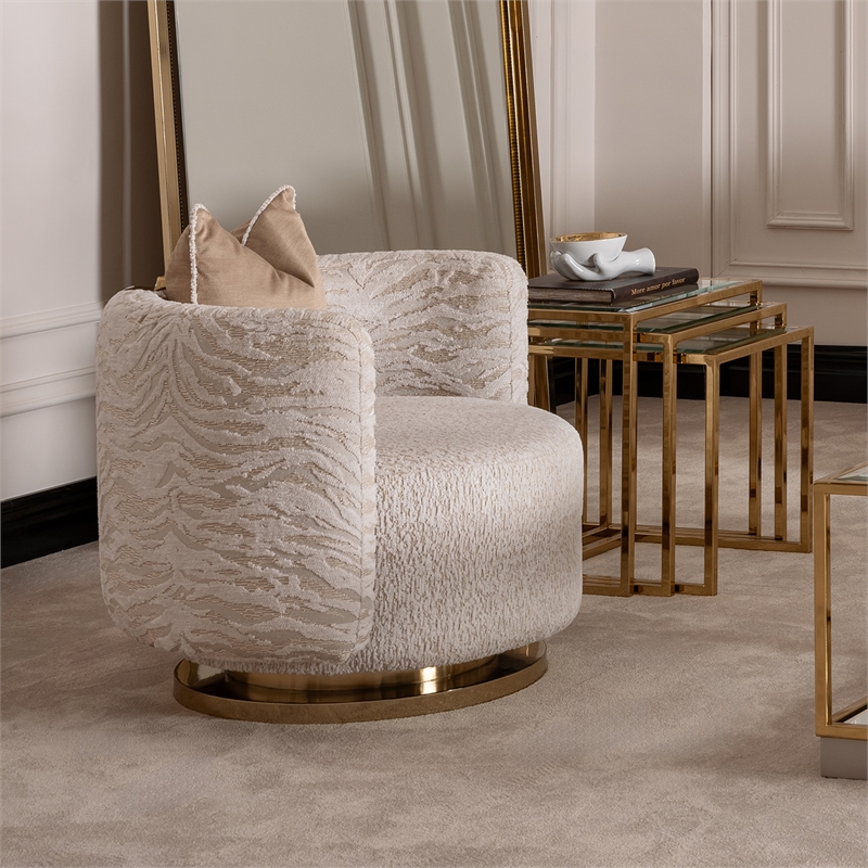 Savannah Breeze Chenille Swivel Chair - Cashmere/Bright Gold