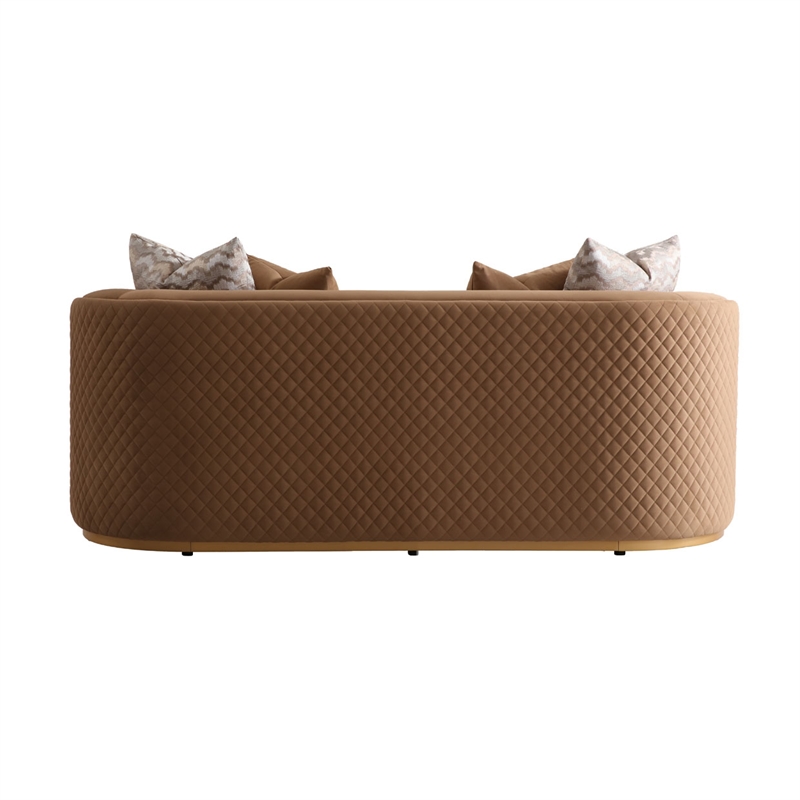 Ariana Velvet Loveseat - Caramel/Gold
