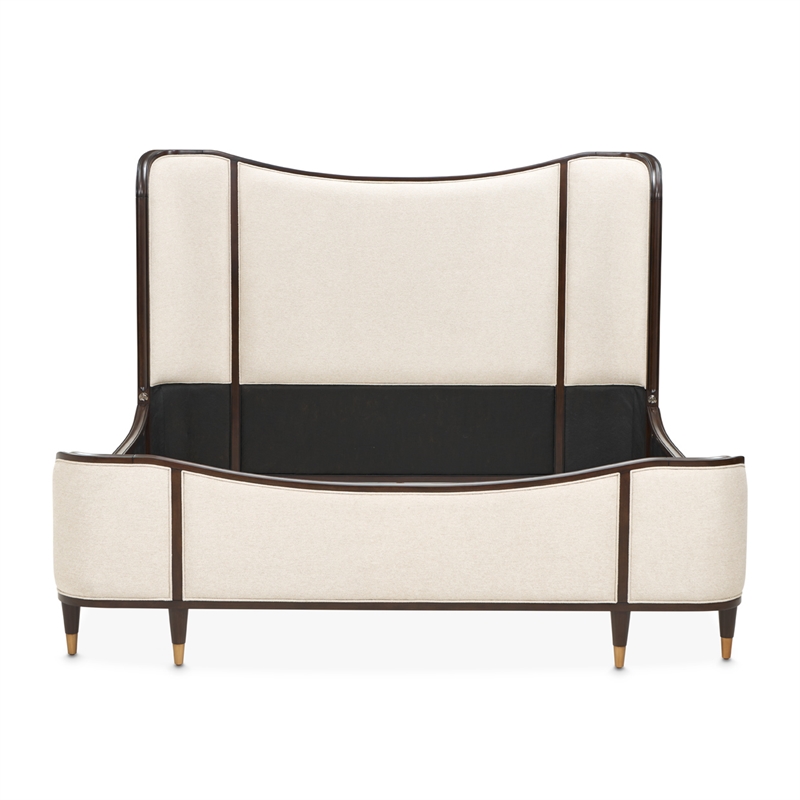 Michael Amini Camellia Field King Upholstered Chenille Bed in Linen/Warm Pecan