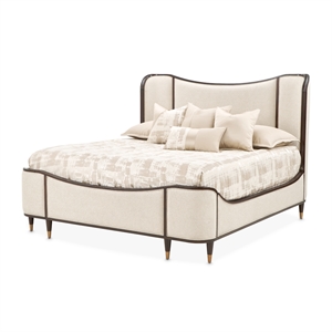 Michael Amini Camellia Field King Upholstered Chenille Bed in Linen/Warm Pecan