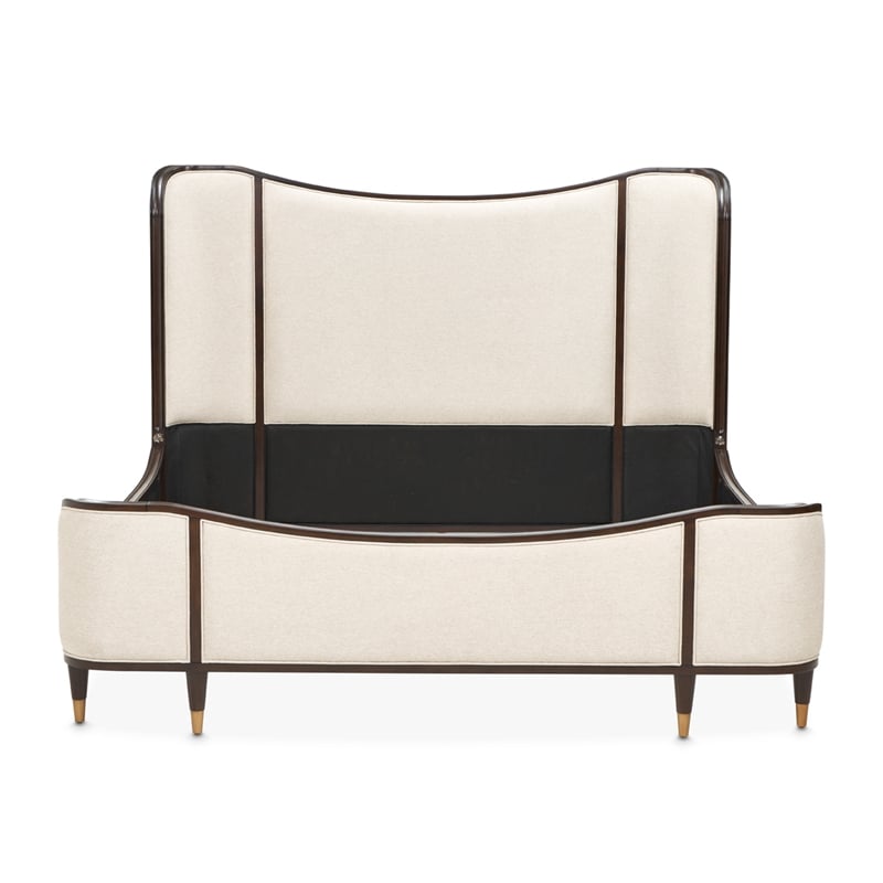 Michael Amini Camellia Field Queen Upholstered Chenille Bed in Linen/Warm Pecan