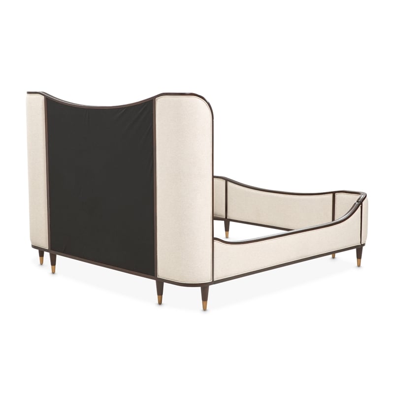 Michael Amini Camellia Field Queen Upholstered Chenille Bed in Linen/Warm Pecan