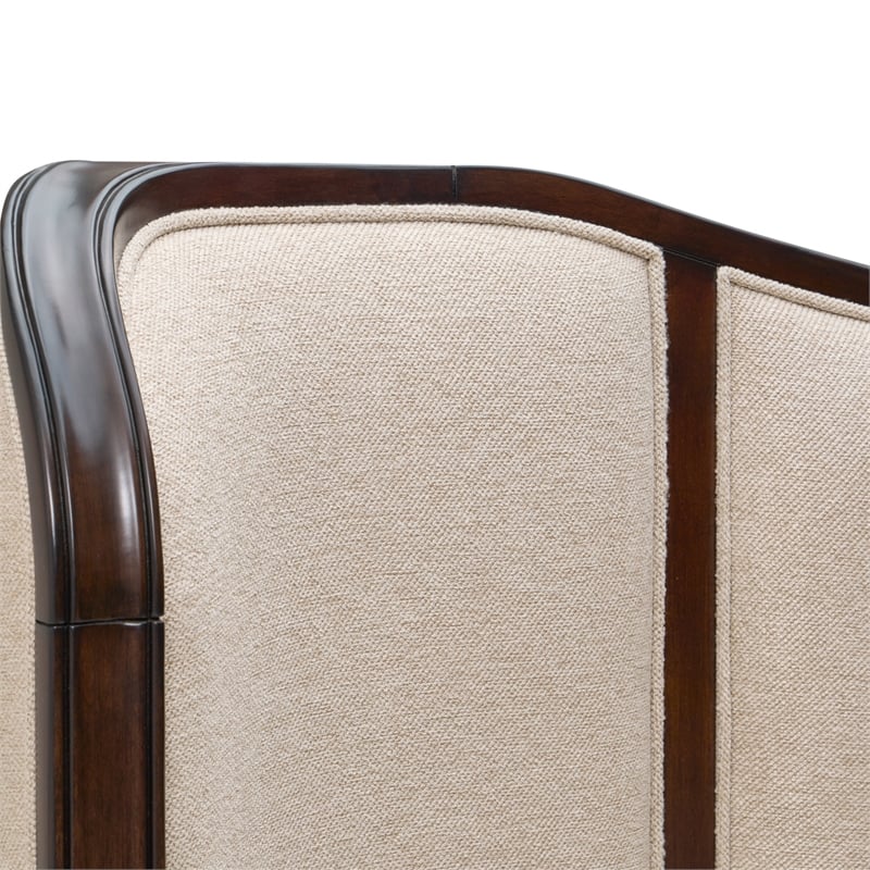 Michael Amini Camellia Field Queen Upholstered Chenille Bed in Linen/Warm Pecan
