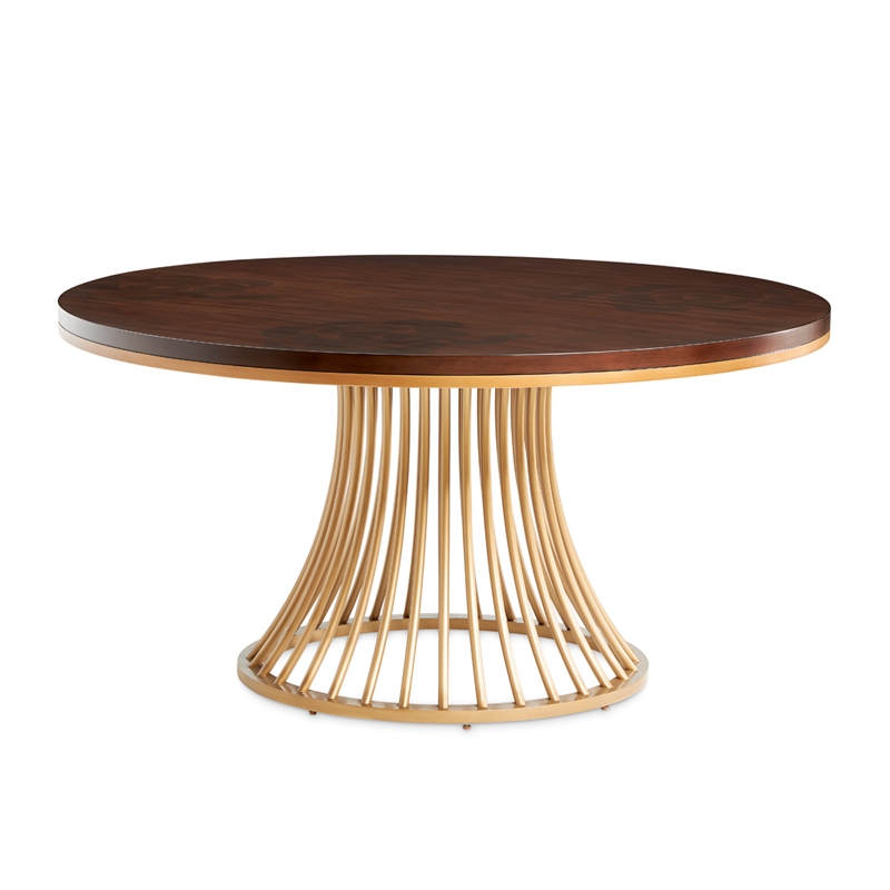 Michael Amini Camellia Field Round Dining Table in Warm Pecan/Antique Gold