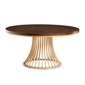 Michael Amini Camellia Field Round Dining Table in Warm Pecan/Antique Gold