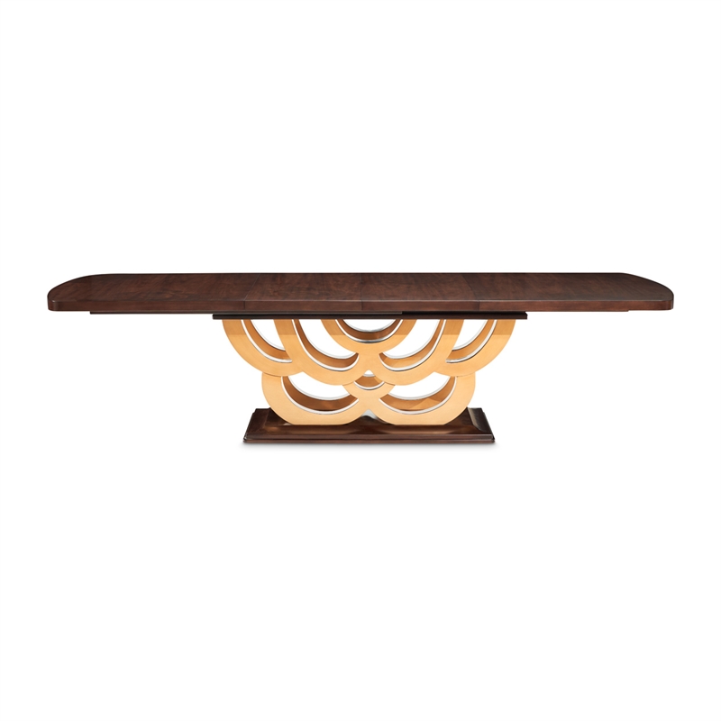 Michael Amini Camellia Field Rectangular Pedestal Dining Table in Warm Pecan