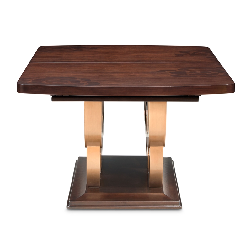Michael Amini Camellia Field Rectangular Pedestal Dining Table in Warm Pecan