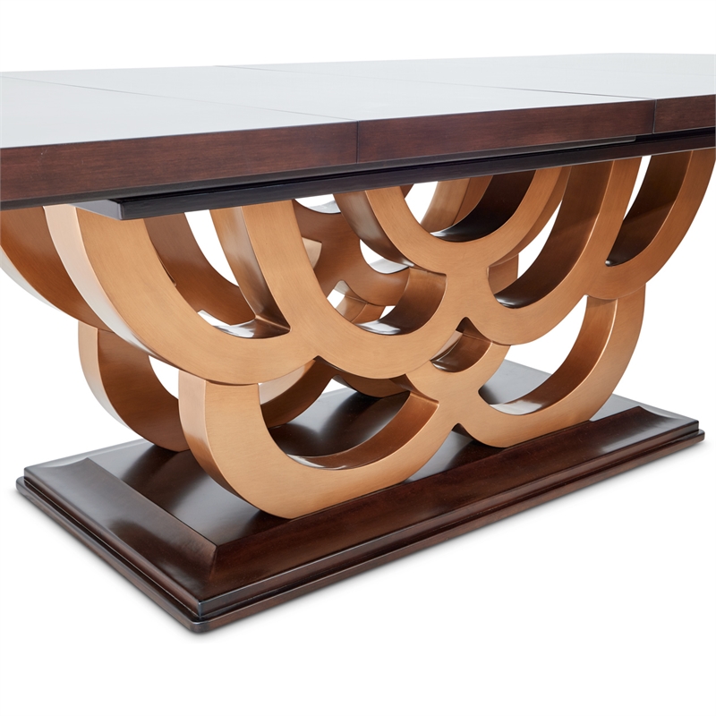 Michael Amini Camellia Field Rectangular Pedestal Dining Table in Warm Pecan