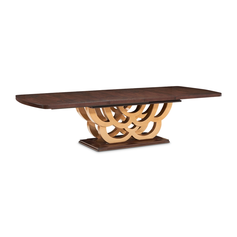 Michael Amini Camellia Field Rectangular Pedestal Dining Table in Warm Pecan